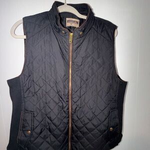 Black Quilted Vest with Gold Zipper